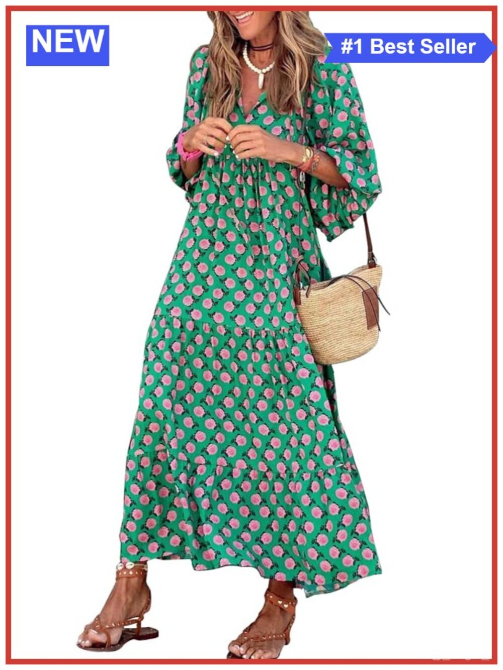 Women's Boho Casual V-Neck Short Sleeve Maxi Dress